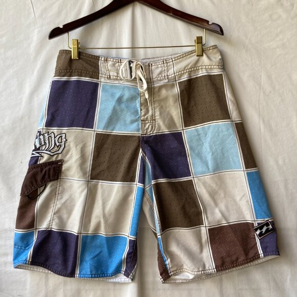 Billabong Swim Trunks Mens Size 34 Color Block Plaid Board Shorts Bathing Suit - Picture 8 of 16